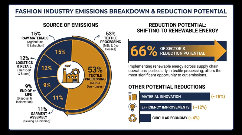 Textile processing accounts for the majority of the fashion industry's greenhouse gas emissions.