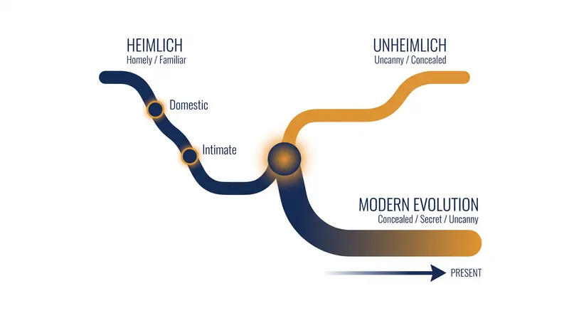 Freud traced how the definition of 'heimlich' eventually evolved to encompass its own opposite.