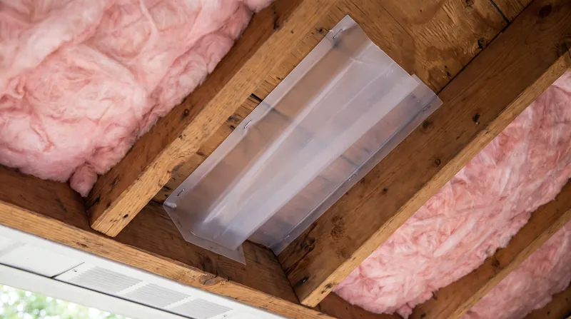 Soffit baffles prevent blown-in insulation from blocking the critical intake vents at the eaves.