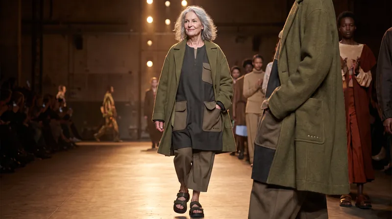 The runway featured an intergenerational cast, underscoring the lived-in, universal appeal of the garments.