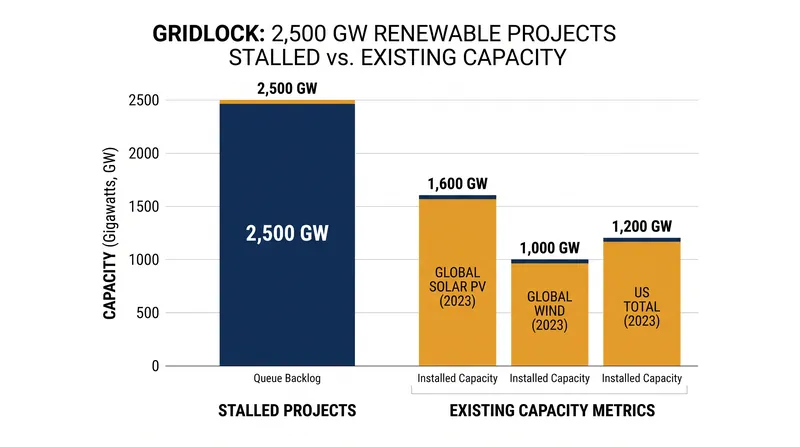More than 2,500 gigawatts of renewable energy capacity is currently waiting for grid connections worldwide.
