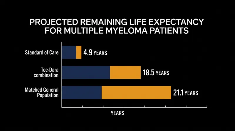 Projected remaining life expectancy based on the relative survival mixture cure model.