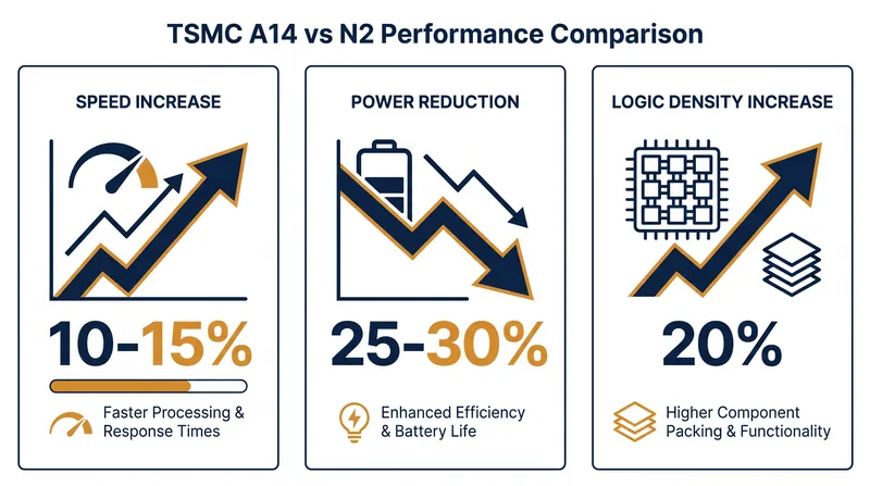 The projected performance and efficiency gains of the 1.4nm architecture.