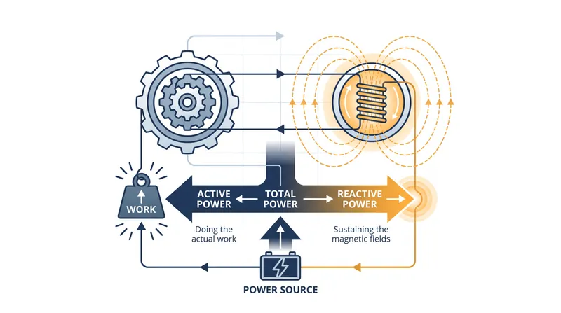 Voltage control manages reactive power, which sustains the electric fields necessary for alternating current.