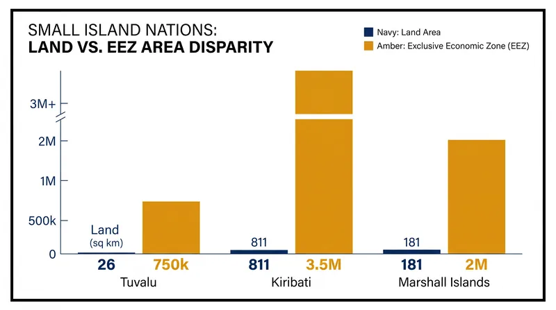 Island nations control millions of square kilometers of ocean territory despite having minimal landmass.