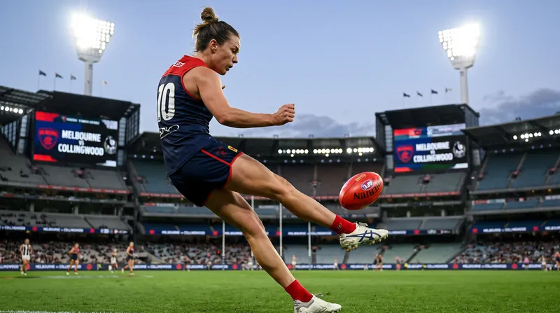 Melbourne captain Kate Hore celebrated her 100th AFLW match with a brilliant first-quarter goal before the Kangaroos took over.