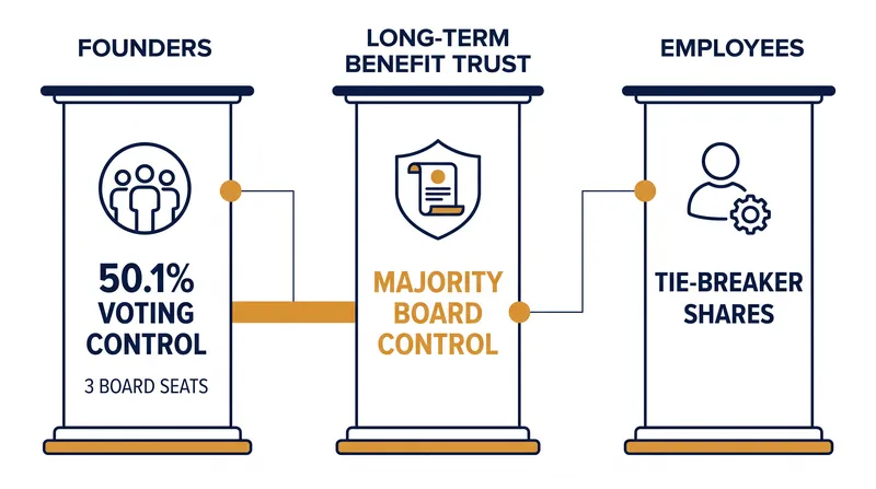 The proposed structure divides power between the founders, an independent trust, and the workforce.