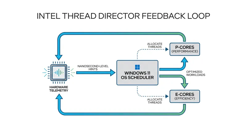 Intel's Thread Director monitors instruction sets in real time, allowing the silicon to guide the operating system's scheduling decisions.