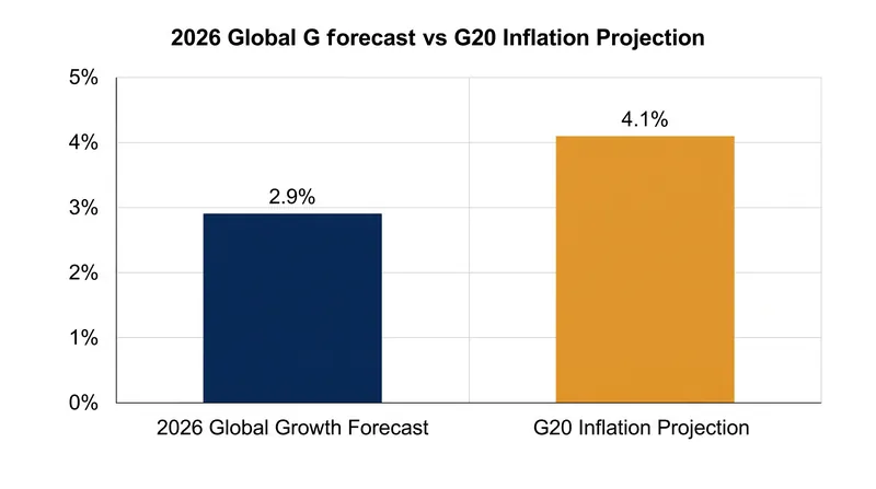 Global growth is projected to hit 2.9 percent in 2026, while G20 inflation remains elevated at 4.1 percent.