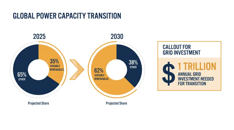 Variable renewables are projected to account for 62 percent of global installed power capacity by 2030.