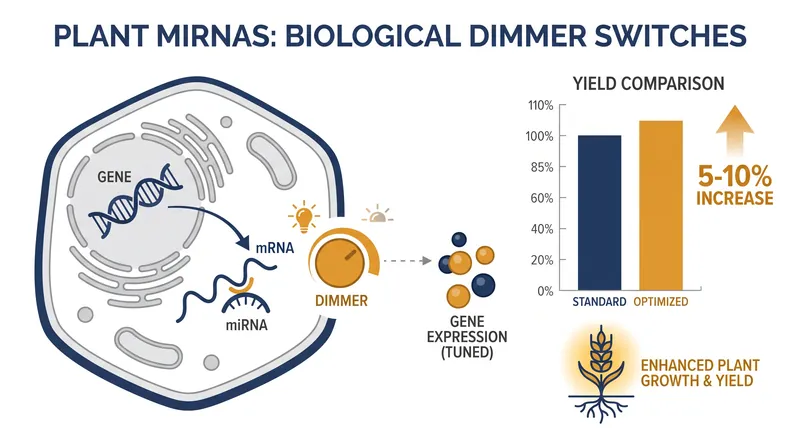 MicroRNAs act as biological signals that fine-tune a plant's gene expression to prioritize growth and fruit development.
