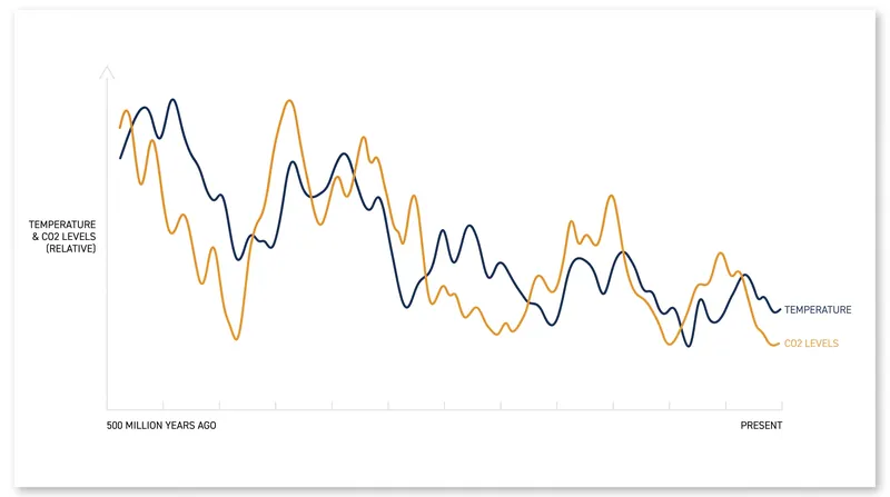 Natural fluctuations in carbon dioxide have driven drastic temperature shifts over the last half-billion years.