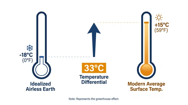 The natural greenhouse effect raises Earth's average surface temperature by 33°C.