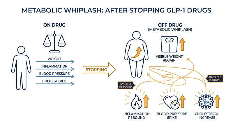 Stopping GLP-1 medications triggers a rapid rebound in systemic inflammation, blood pressure, and cholesterol.