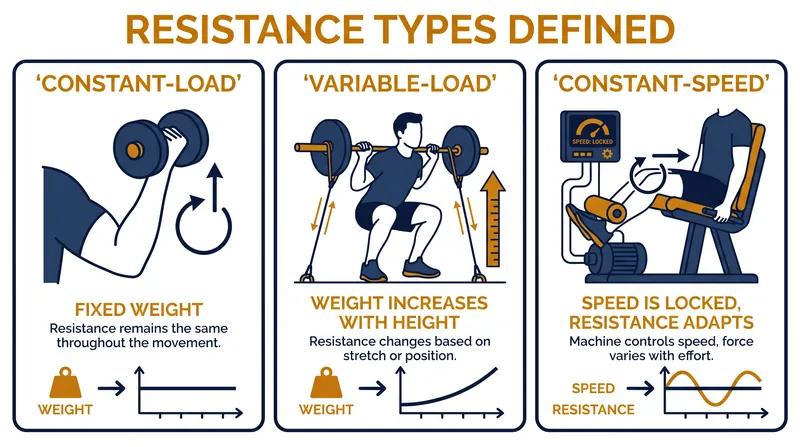 The three primary mechanical principles governing how exercise equipment applies tension to muscle tissue.