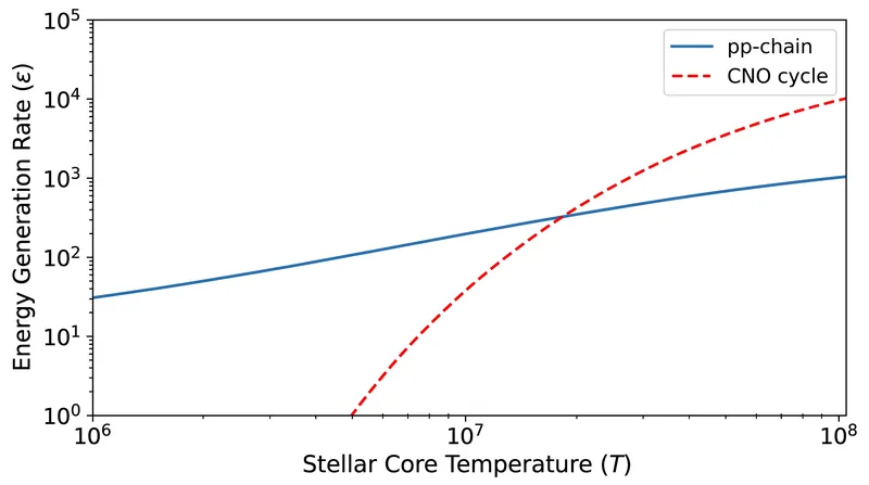 The CNO cycle is highly temperature-dependent, overtaking the pp-chain as the primary fusion mechanism in stars larger than 1.3 solar masses.