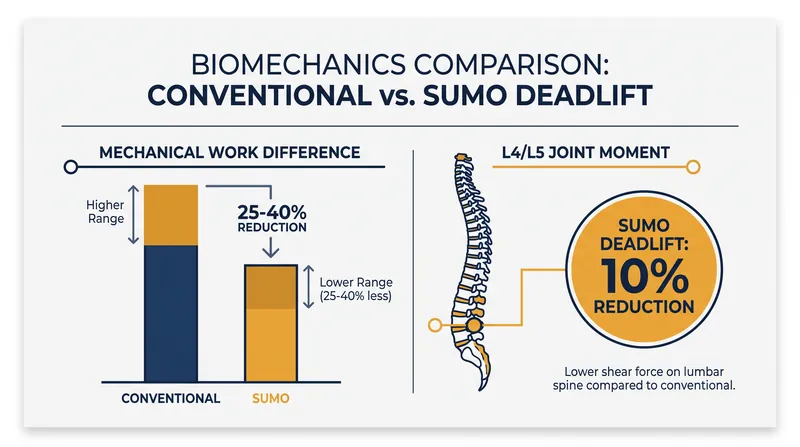 While the sumo deadlift requires less total mechanical work due to a shorter bar path, it shifts the load rather than eliminating it.