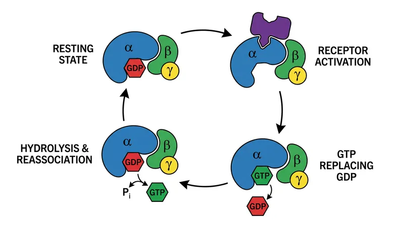 The nucleotide exchange cycle acts as a molecular switch, turning the G-protein on and off.