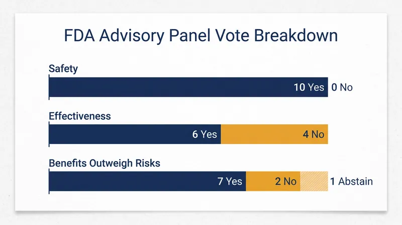 The 10-member FDA advisory panel was unanimous on the test's safety but split on its effectiveness.