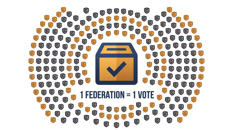 Each of the 202 eligible member federations holds exactly one vote in the FIDE presidential election.