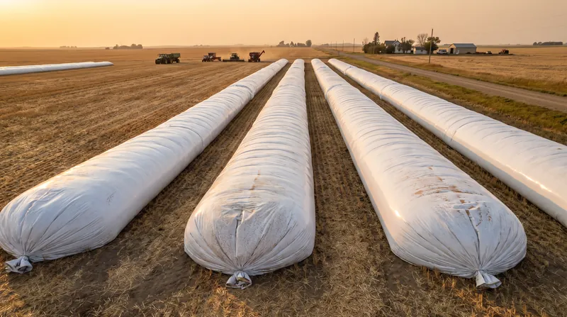 With export routes closed, farmers are turning to massive airtight polyethylene sleeves to store millions of tons of excess grain.