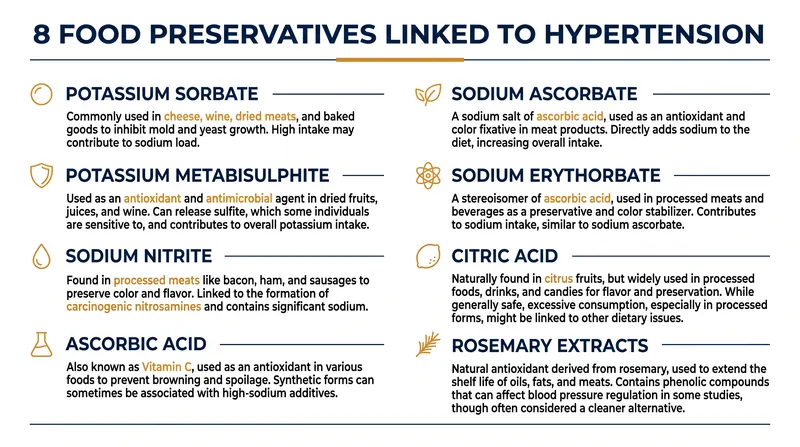 The eight specific food additives identified by the NutriNet-Santé cohort as carrying a statistically significant association with elevated blood pressure.