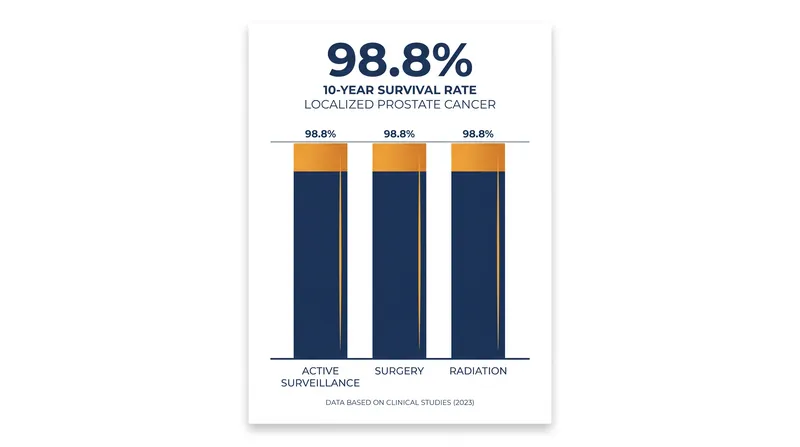 The ProtecT trial demonstrated that 10-year survival rates for localized prostate cancer are nearly identical across all three major treatment pathways.