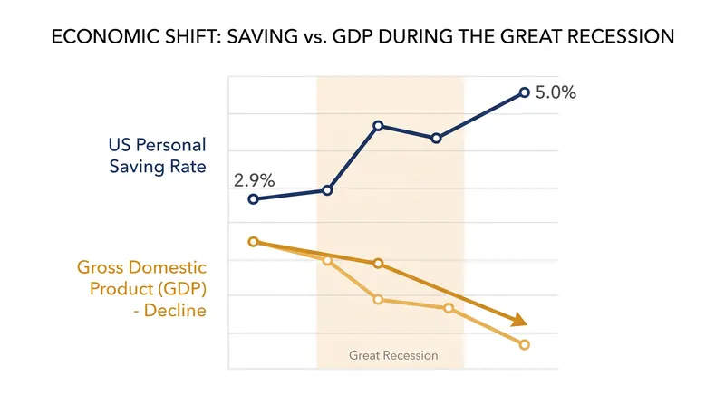 The Paradox of Thrift in action: as households saved more during the Great Recession, overall economic output fell.