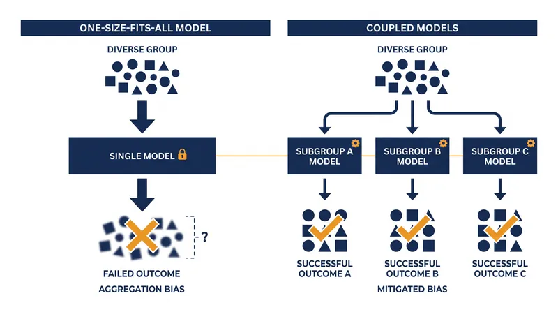 Aggregation bias can often be mitigated by replacing a single, generalized model with coupled models tailored to distinct subgroups.