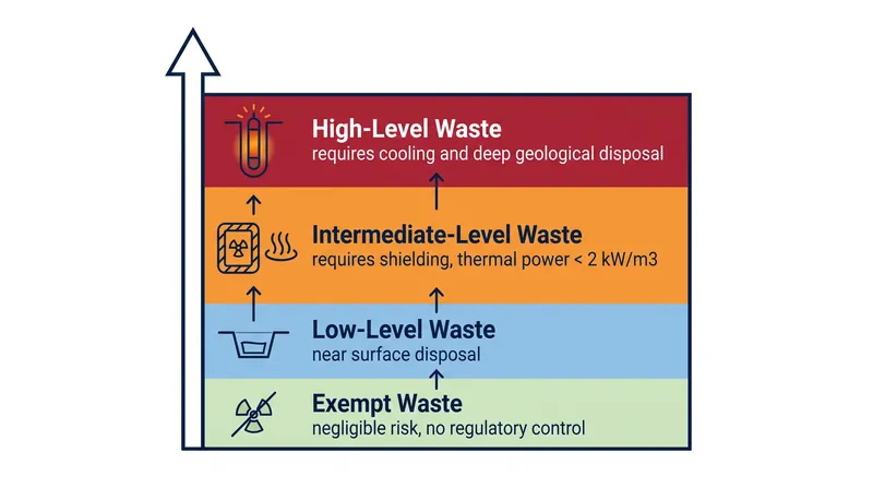 The IAEA classification framework dictates the engineering required for safe disposal based on thermal output and half-life.