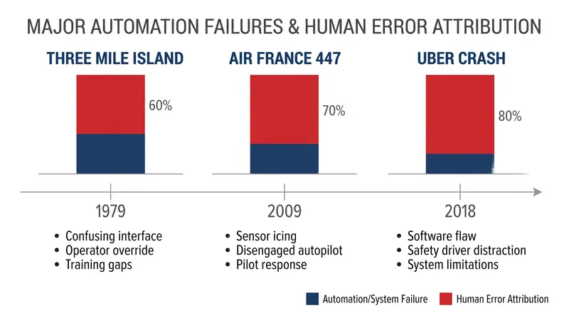 Historical examples of human operators absorbing blame for complex system failures.