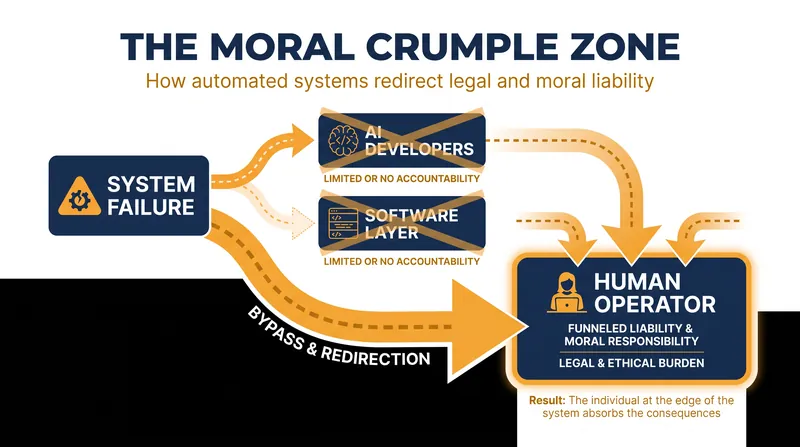 The structural deflection of responsibility in human-in-the-loop systems.