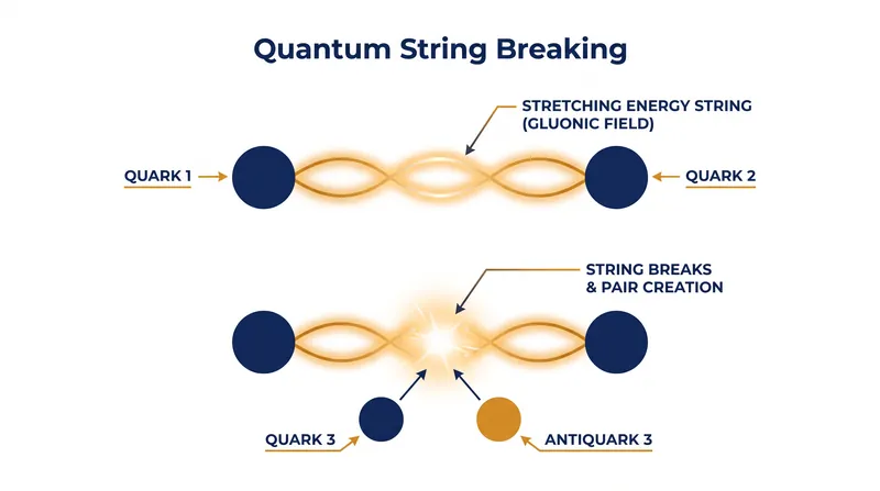 When the energy binding two quarks exceeds a critical threshold, the connection snaps and forms new particles.