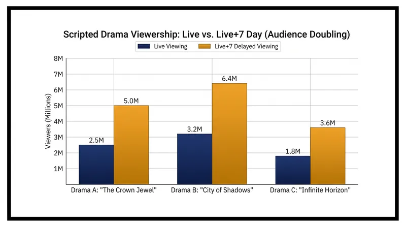 The Live+7 metric captures delayed viewing via DVR and on-demand within a week of the original broadcast.