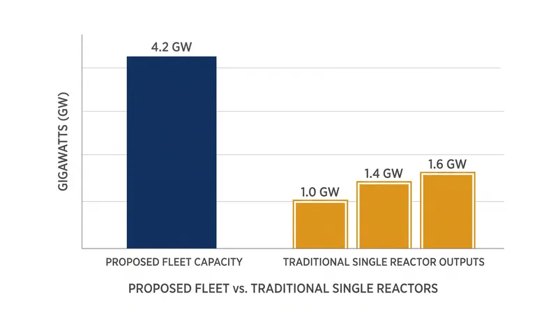 The BWRX-300 fleet approach relies on bundling multiple 300-megawatt units to achieve grid-scale capacity.