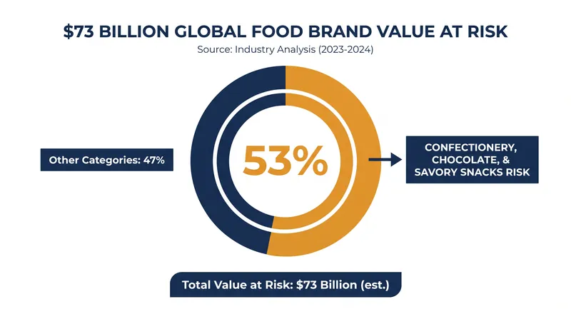 More than half of the exposed brand value sits in the snack and confectionery categories.