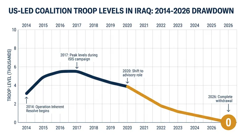 The 12-year trajectory of Operation Inherent Resolve troop deployments in Iraq.