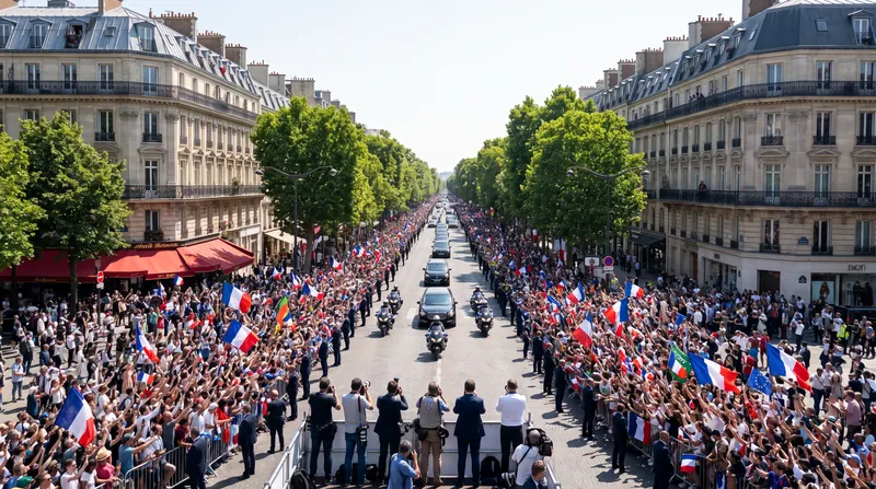 Thousands of onlookers lined the streets of Paris to welcome the papal motorcade.
