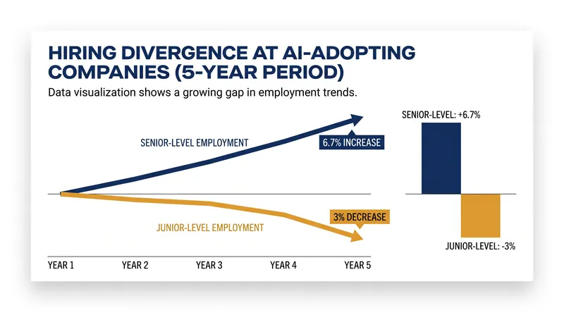 Over a five-year period, AI-adopting firms saw a 6.7% increase in senior roles and a 3% decline in junior positions.