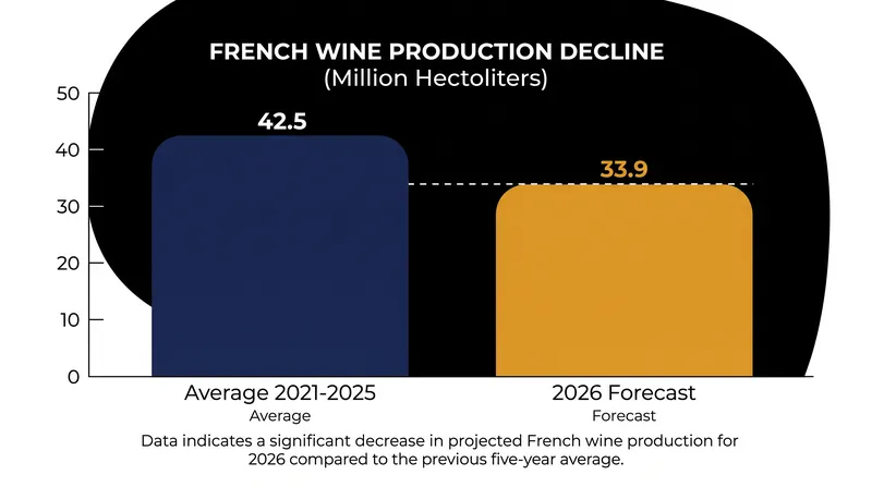 France's 2026 wine production is forecast to drop 17 percent below the five-year average.
