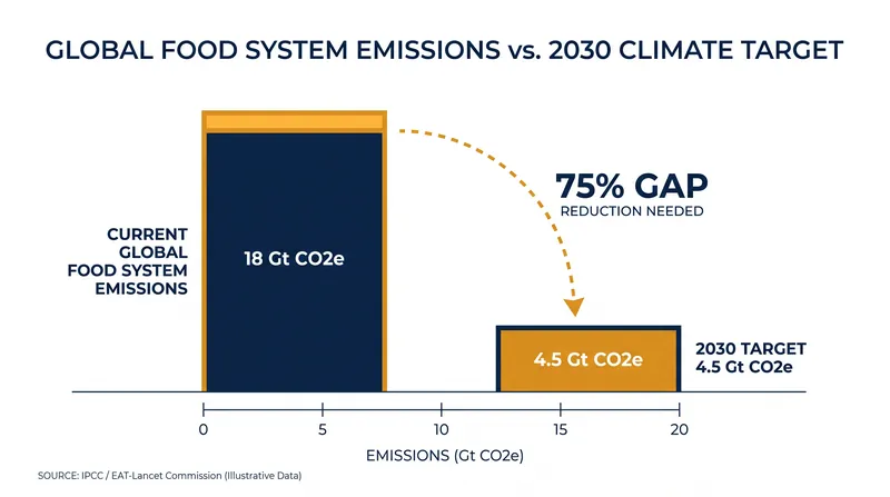 Greenhouse gas emissions from food systems remain 75 percent away from established targets.