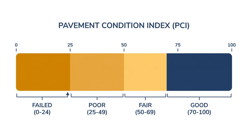 The PCI scale dictates the necessary intervention, from routine maintenance to full-depth reconstruction.