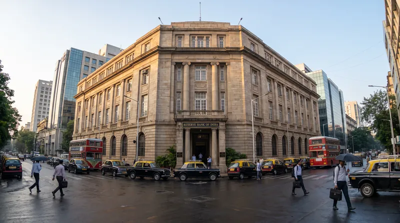 The exterior facade of the Reserve Bank of India building in Mumbai during the day.
