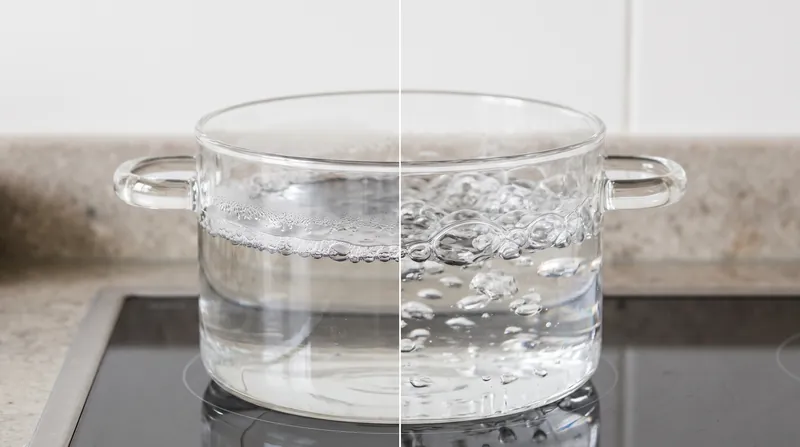 A true rolling boil requires vigorous, continuous bubbling across the entire surface of the water.