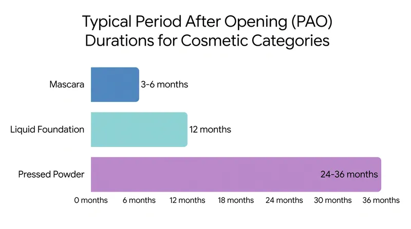 Water-based and eye-area cosmetics degrade significantly faster than anhydrous products like pressed powders.
