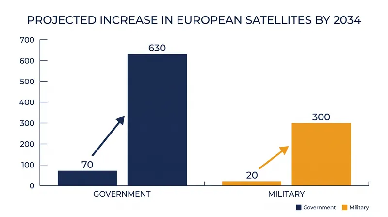 Projected growth of European government and military satellites over the next eight years.