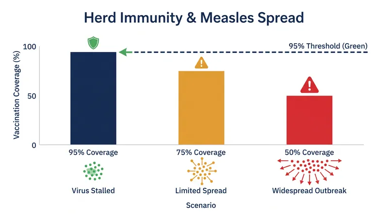 Measles requires a 95% vaccination rate to maintain herd immunity and prevent community transmission.