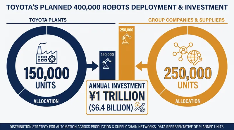The ¥1 trillion annual investment will distribute 400,000 robots across Toyota's entire global supply chain.