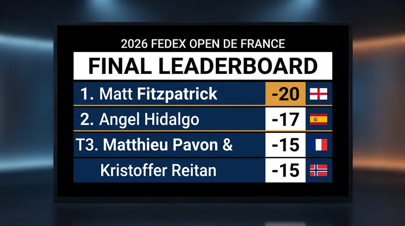 Final leaderboard for the 2026 FedEx Open de France.
