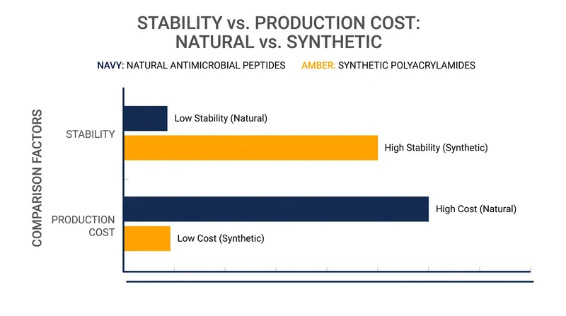 While natural peptides degrade quickly and are expensive to synthesize, synthetic polymers offer a stable, scalable alternative.